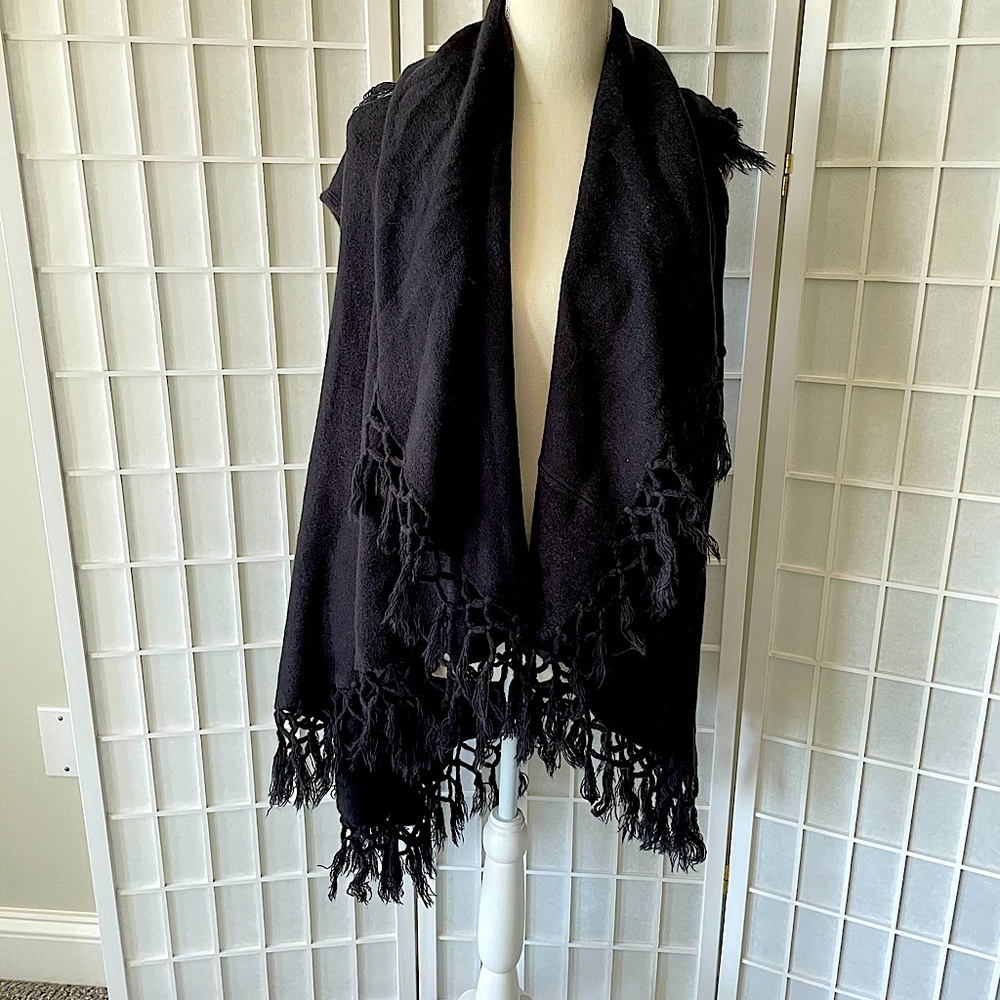 Black Sleeveless Shawl with Tassels